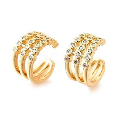 Brass Micro Pave Clear Cubic Zirconia Cuff Earrings EJEW-F370-38B-G-1