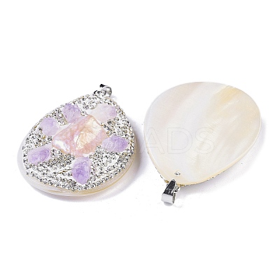Natural Shell Polymer Clay Rhinestone Pendants KK-F868-20P-01-1