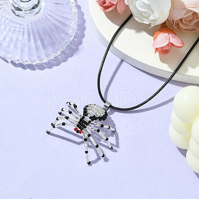 Braided Glass Seed Bead Spider Pendant Necklaces NJEW-MZ00036-01-1
