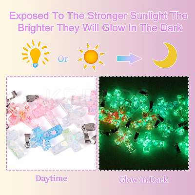 15Pcs Luminous Resin Sequins Pendants RESI-TA0004-20B-1