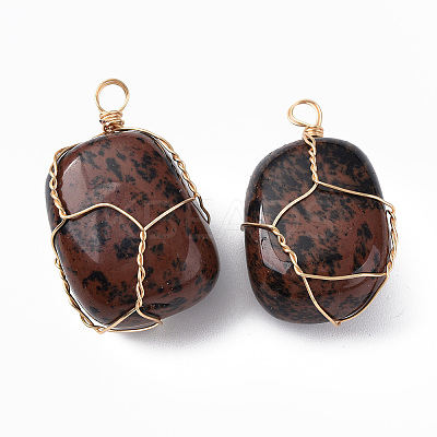 Natural Mahogany Obsidian Pendants G-N332-50-13-1