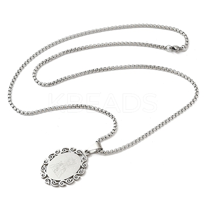 201 Stainless Steel Oval with Virgin Pendant Box Chain Necklaces NJEW-H055-08P-1