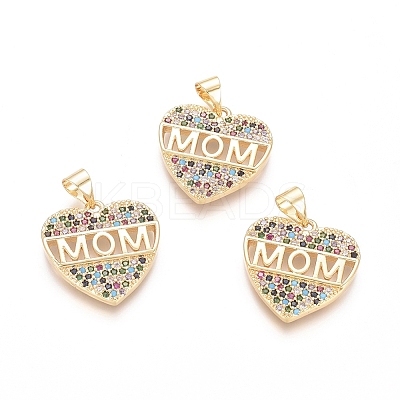 Brass Micro Pave Cubic Zirconia Pendants X-ZIRC-G152-20G-1