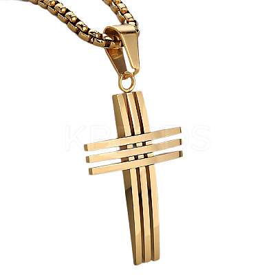 304 Stainless Steel Religion Cross Pendant Necklaces for Men WG31517-01-1