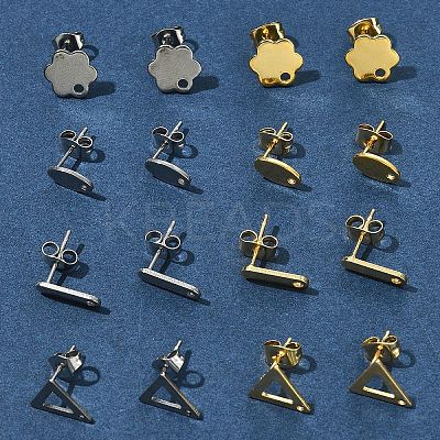 16Pcs 8 Styles 201 Stainless Steel Stud Earring Findings with Hole EJEW-FS0001-21-1