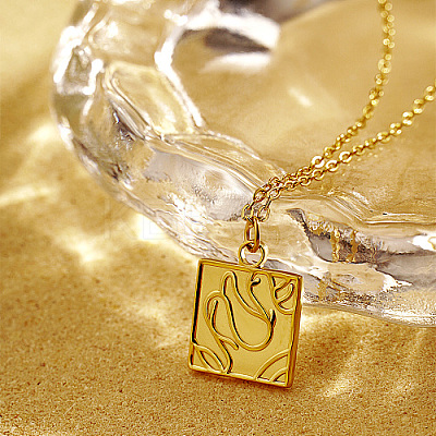 304 Stainless Steel Square Pendant Necklace CP3503-1-1