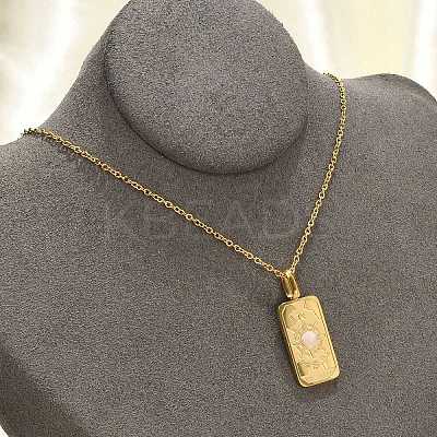 304 Stainless Steel Pave Opalite Rectangle Pendant Necklaces for Women Men NJEW-R018-05G-02-1