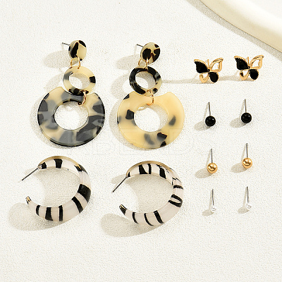 6 Pairs Vintage Acrylic Striped Earring Sets ER7111-1