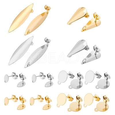 32Pcs 8 Style 304 Stainless Steel Stud Earring Findings STAS-DC0002-46-1