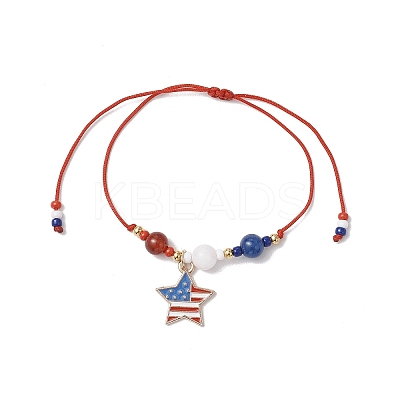 Independence Day Natural Carnelian & White Jade & Dyed Yellow Jade Gemstone Round Beads Braided Bracelets BJEW-MZ00178-02-1