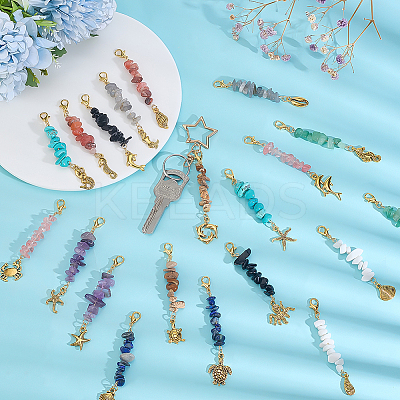20Pcs Natural & Synthetic Gemstone Chips Pendant Decoration HJEW-PH02095-1