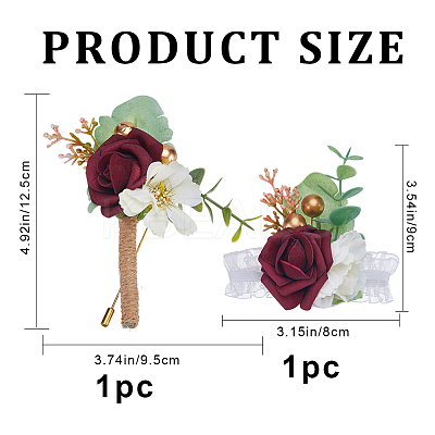 2Pcs 2 Style Cloth & Plastic Imitation Rose Boutonniere & Wrist Corsages AJEW-CP0005-93-1