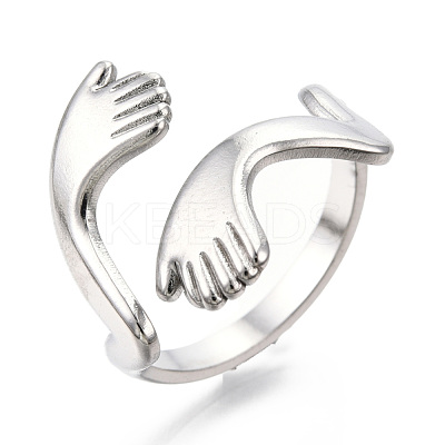 Non-Tarnish 304 Stainless Steel Hugging Hand Cuff Rings RJEW-N038-119P-1
