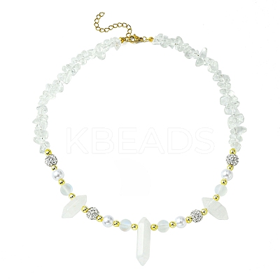 Natural Quartz Crystal Bullet & Synthetic Moonstone Beaded Necklaces NJEW-JN04406-02-1