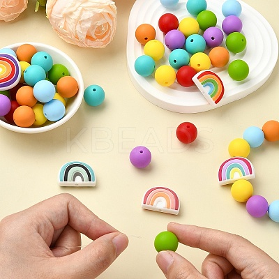 75Pcs Round/Rainbow Silicone Focal Beads SIL-YW0001-38-1