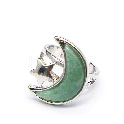 Moon & Star Natural Aventurine Adjustable Rings PW-WGCB712-04-1