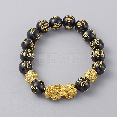 Om Mani Padme Hum Mala Bead Bracelet BJEW-WH0018-31-1