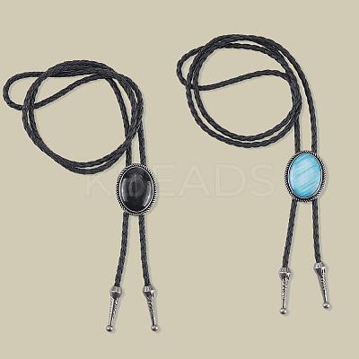 2Pcs 2 Colors PU Leather Lariat Necklace NJEW-GF0001-16-1