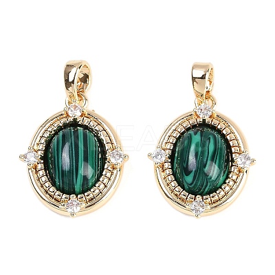 Synthetic Malachite Oval Pendants KK-U043-44G-A-1
