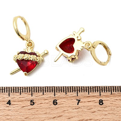Heart Brass Glass Hoop Earrings EJEW-P333-09C-G-1