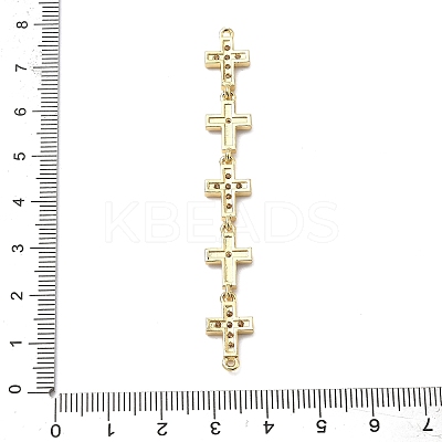 Brass Micro Pave Clear Cubic Zirconia 5 Cross Links Connector Charms KK-H539-15G-06-1