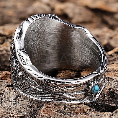 304 Stainless Steel and Synthetic Turquoise Finger Rings for Men FS-WGEFF67-07-1