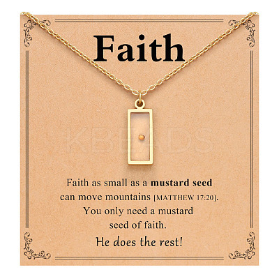 Rectangle 201 Stainless Steel Mustard Seed Pendant Necklaces for Women WG511AE-07-1