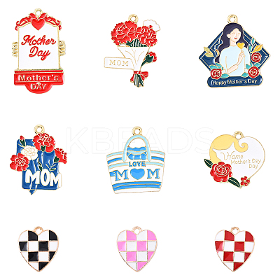 36Pcs 9 Styles Mother's Day Alloy Enamel Pendants ENAM-YW0005-73B-1