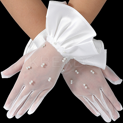 Polyester Bride's Lace Gloves AJEW-WH20120-23F-1