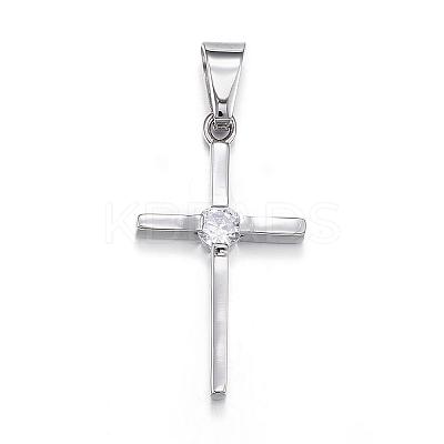 316 Surgical Stainless Steel Cubic Zirconia Pendants STAS-P145-04P-1