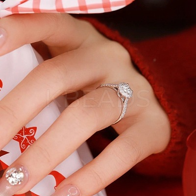 Rhodium Plated 925 Sterling Silver Pave 6.5x3.9mm Moissanite Finger Rings for Women WG1E35D-07-1