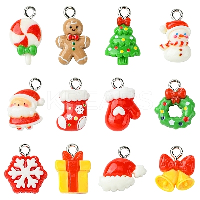 24Pcs 12 Styles Christmas Theme Opaque Resin Pendants RESI-FS0001-86A-1