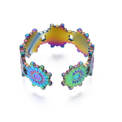 304 Stainless Steel Flower Wrapped Cuff Ring RJEW-N038-067-1