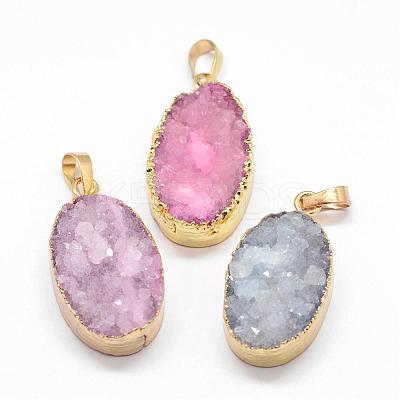Electroplated Natural & Dyed Druzy Agate Pendants G-N0167-020-1