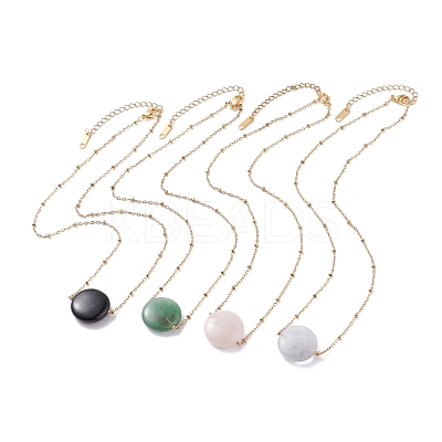 Flat Round Natural Mixed Stone Pendant Necklace for Girl Women NJEW-JN03749-1