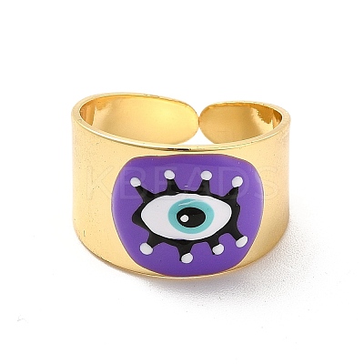 Enamel Horse Eye Open Cuff Rings RJEW-P042-01G-02-1