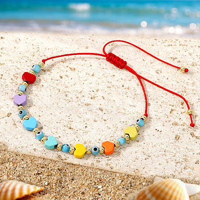 Synthetic Turquoise Heart & Glass Evil Eye Link Bracelets IQ8070-1