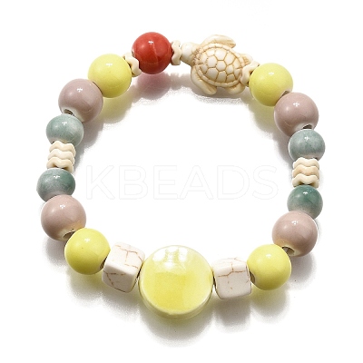 Handmade Porcelain Beads & Synthetic Howlite Beads Stretch Bracelets for Women BJEW-D307-01F-1