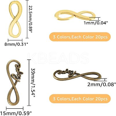 120Pcs 6 Styles Tibetan Style Alloy Infinity with Hope Connector Charms TIBE-FH0001-20-1