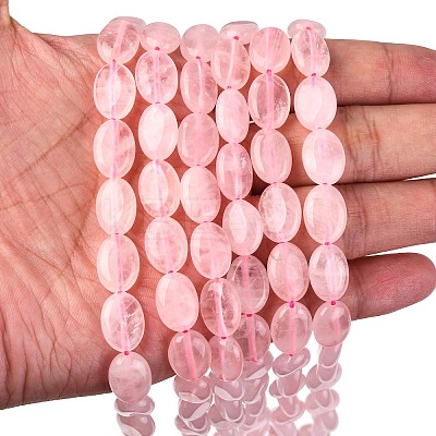 Natural Rose Quartz Flat Oval Bead Strands G-M206-28-1