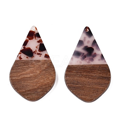 Transparent Resin and Walnut Wood Pendants RESI-T057-06B-1