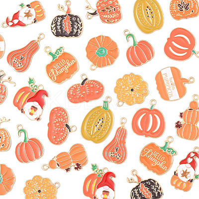 30Pcs 15 Styles Thanksgiving Day Golden Tone Alloy Enamel Pendants ENAM-FS0002-02-1