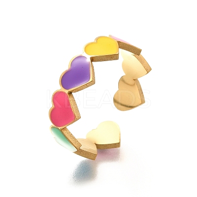 201 Stainless Steel Enamel Open Cuff Ring for Women LS-RJEW-A053-04G-02-1