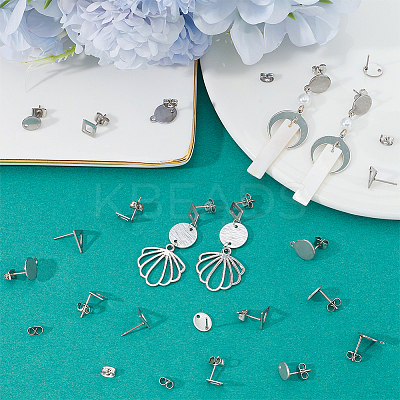 80Pcs 4 Styles 201 Stainless Steel Stud Earring Findings EJEW-BBC0001-26-1