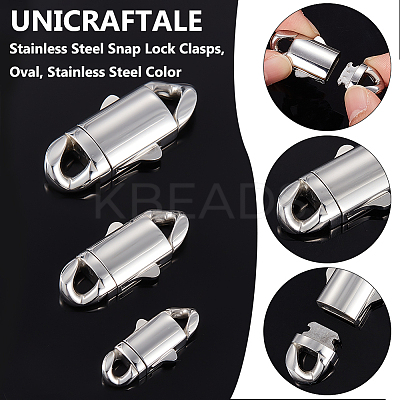 3Pcs 3 Styles 304 Stainless Steel Snap Lock Clasps STAS-UN0053-39-1