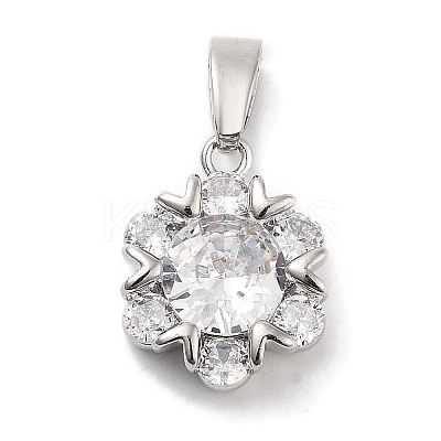 Brass Micro Pave Clear Cubic Zirconia Pendants ZIRC-L104-012P-1