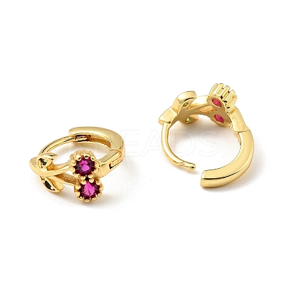 Deep Pink Cubic Zirconia Cherry Hoop Earrings X-EJEW-C028-02G-1