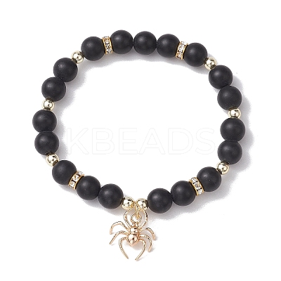 2Pcs 2 Styles 8mm Round Dyed Natural Black Agate & Synthetic Turquoise Beaded Stretch Bracelets BJEW-JB10564-1