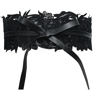 Imitation Leather Flower Lace Wide Chain Belts AJEW-WH20077-032E-1