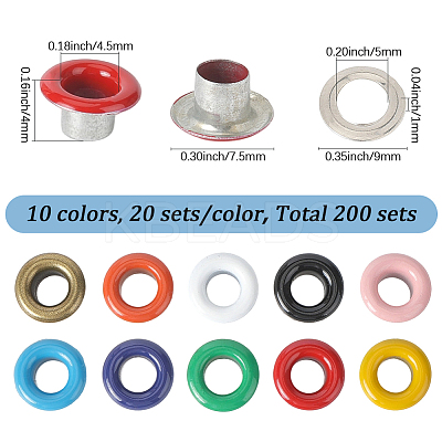 200 Sets 10 Colors Iron Grommet Eyelet Findings SCRA-GF0001-10B-05-1